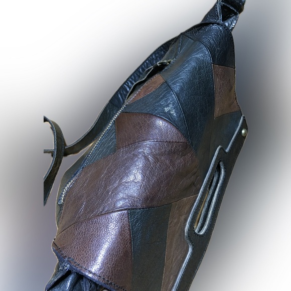 LUCKY BRAND Leather Patchwork Hippie Slouchy Abbey Road Fold Over Saddle Bag - Picture 9 of 13